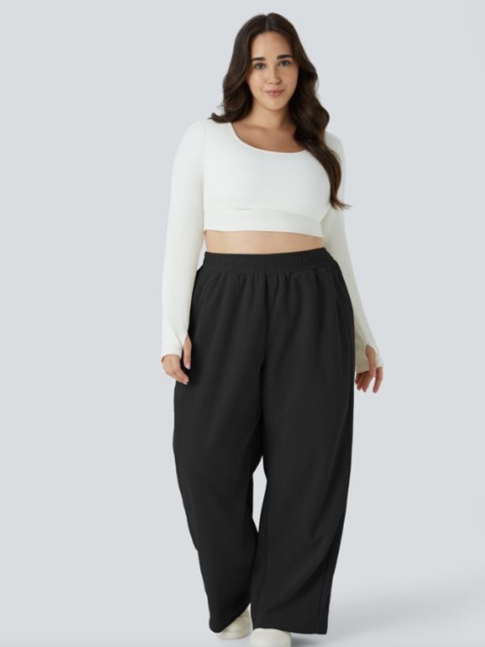 HALARA Wide Leg Corduroy Pants in Black